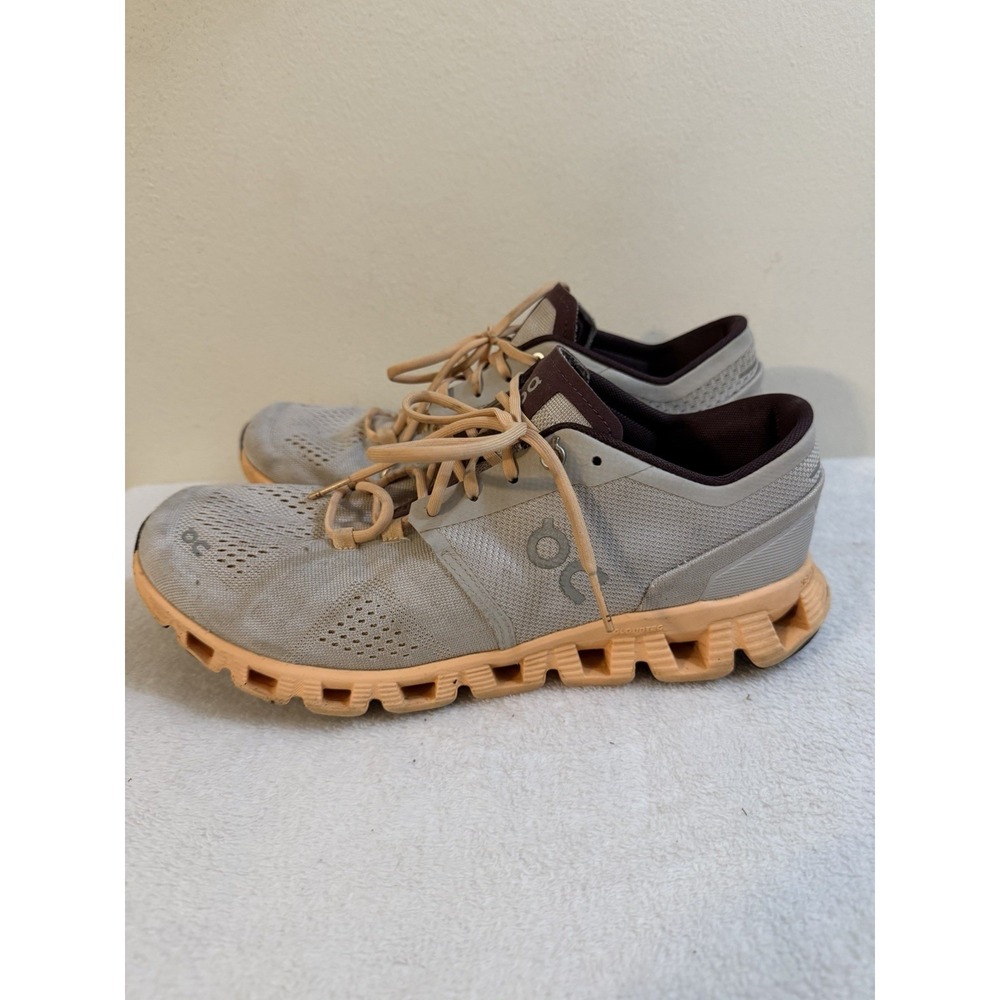 On Cloud X Silver Almond Womens Size W 9.5 Gray Peach Running Shoes Sneakers